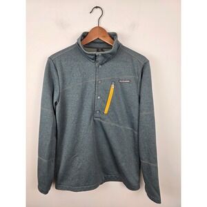 Flylow Mens‎ Snap Neck Fleece Pullover Blue Gray Heathered Small Chest Pocket